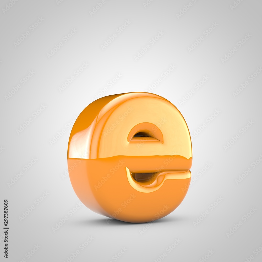 Fototapeta premium Orange 3d letter E lowercase isolated on white background