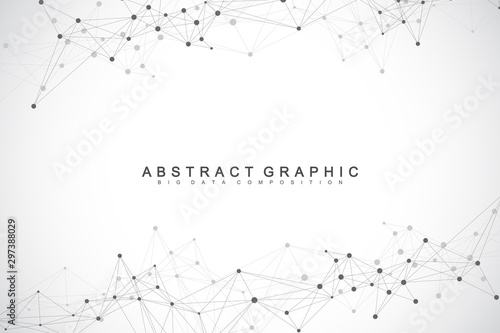 Geometric abstract background with connected lines and dots. Network and connection background. Molecule and communication background. Graphic background for your design. Vector illustration