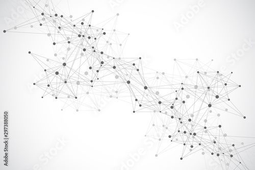 Technology abstract background with connected line and dots. Big data visualization. Perspective backdrop visualization. Analytical networks. Vector illustration © BAIVECTOR