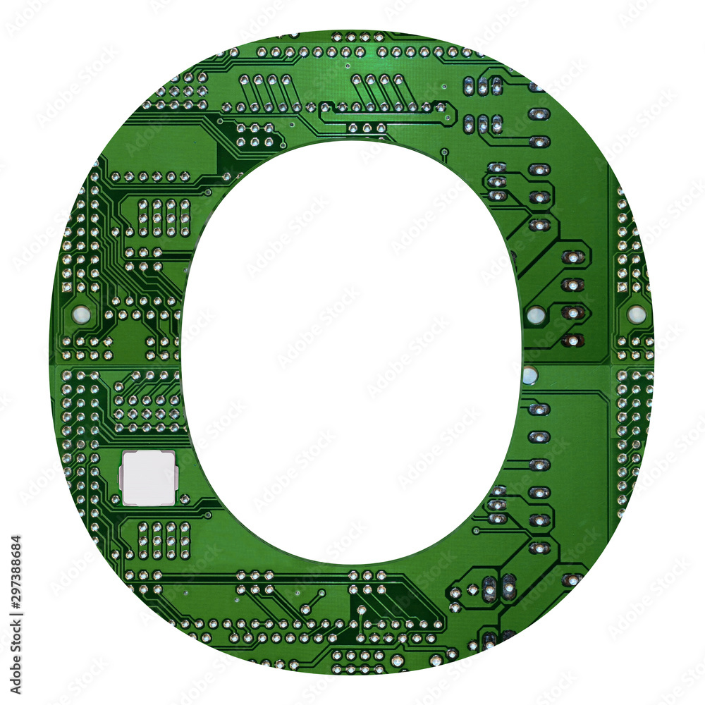 Letter O, Alphabet in circuit board style. Digital hi-tech letter isolated on white. 3d illustration Letter O, Alphabet in circuit board style. Digital hi-tech letter isolated on white. 3d illustration