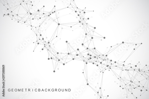 Global network connection. Geometric abstract background with connected line and dots. Network and connection background for your presentation. Graphic polygonal background. Vector illustration.