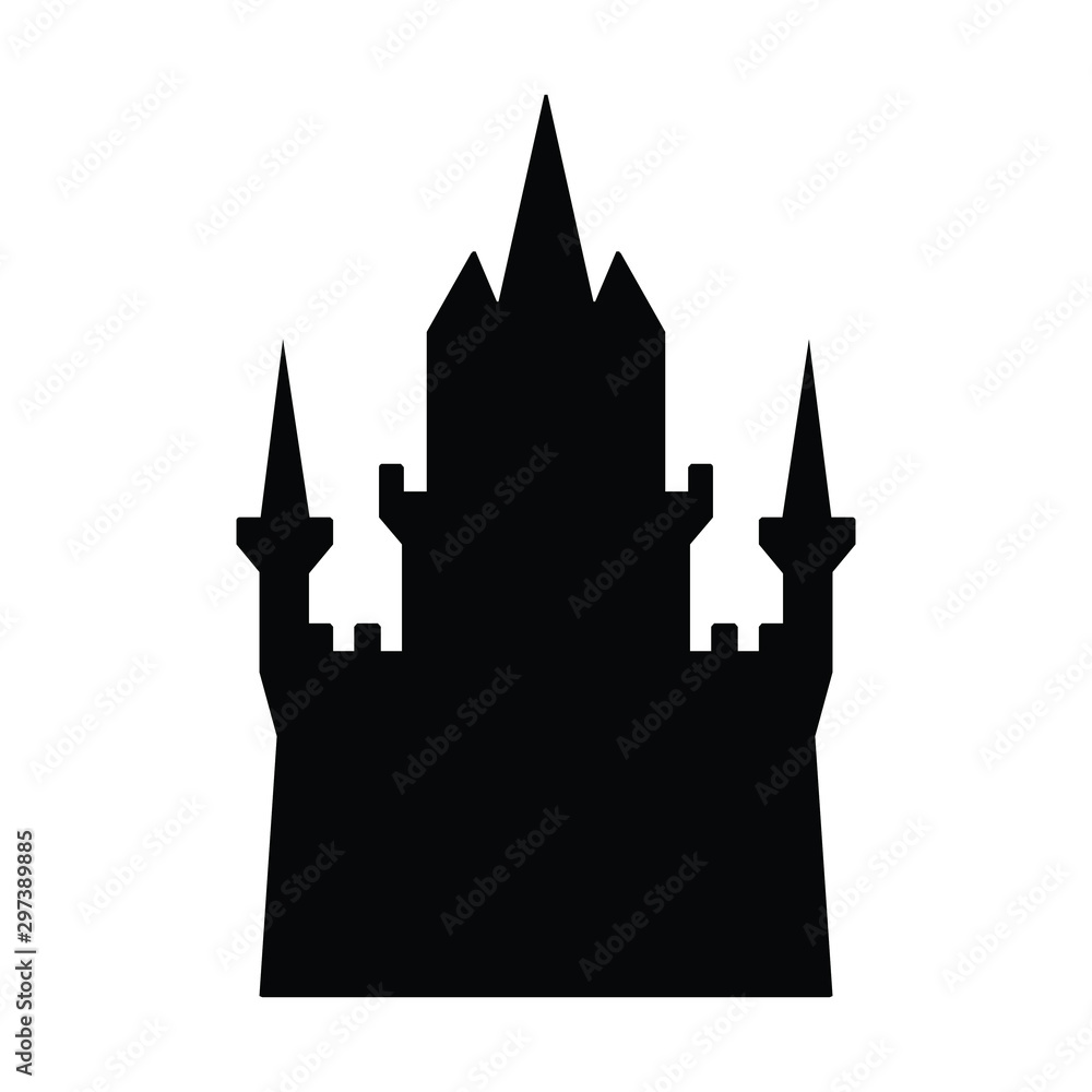 A black and white vector silhouette of a castle