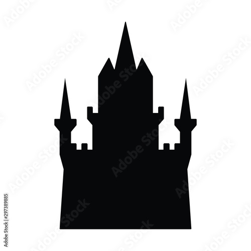 A black and white vector silhouette of a castle