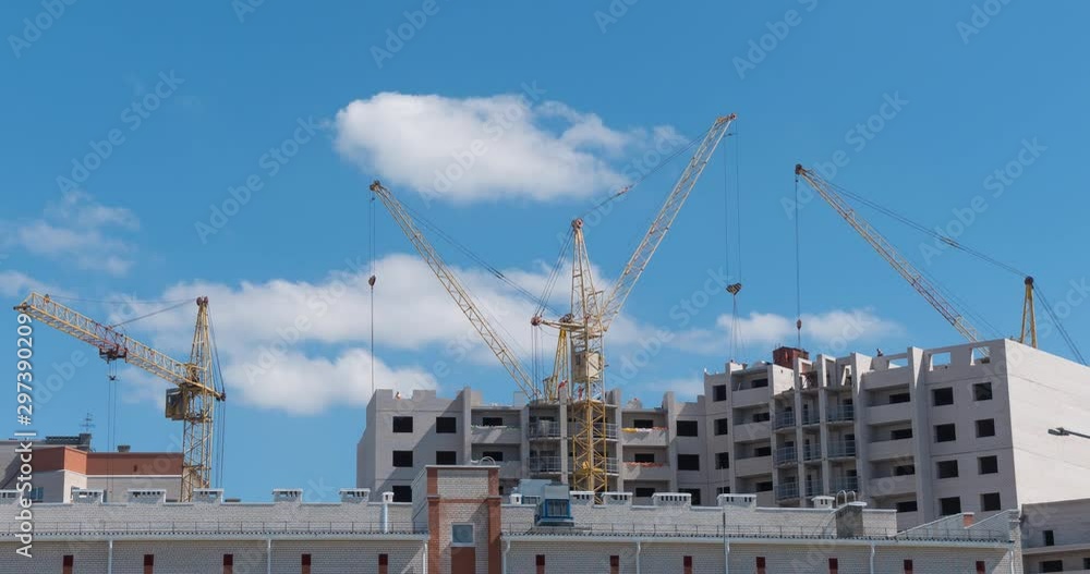 Time lapse of Building Under Construction, Crane and beautiful clouds no birds. Time lapse of Building Under Construction, Crane and beautiful clouds no birds.