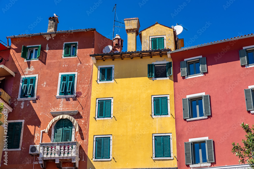 Colourful architecture in Old Town of Rovnji, Istra, Croatia
