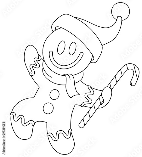 outlined gingerbread man with santa hat