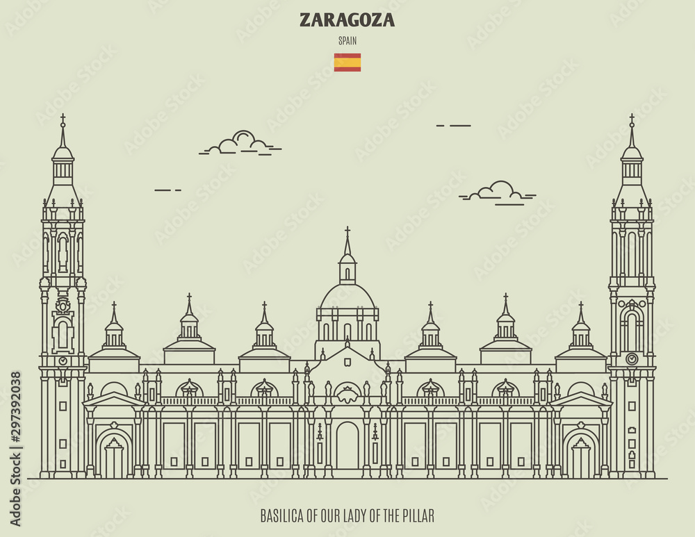 Basilica of Our Lady of the Pillar in Zaragoza, Spain. Landmark icon