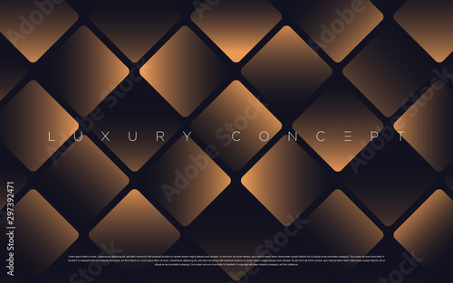 Black premium background with luxury dark golden geometric elements. Rich background for poster, banner, flyer, presentation, web design etc. Vector EPS