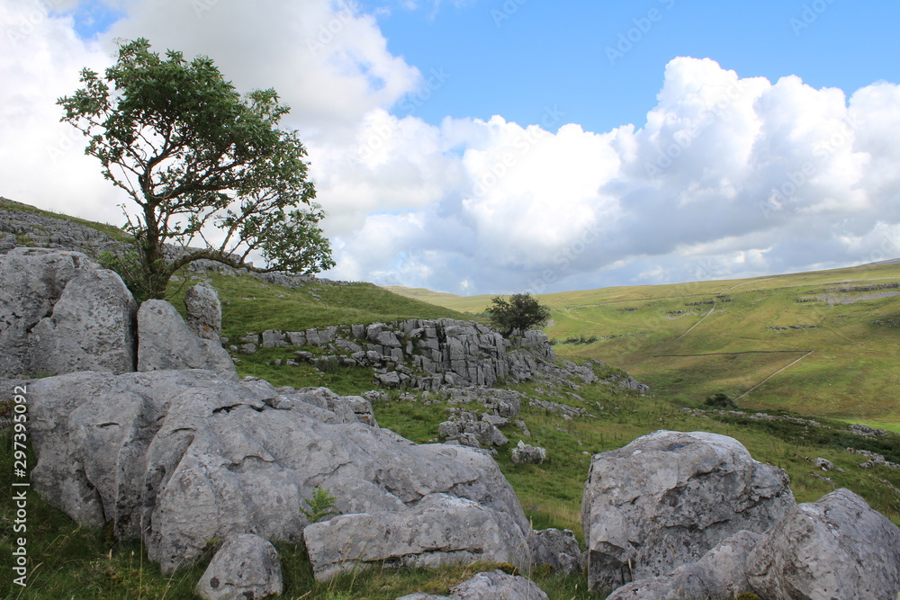 rocks and blue sky in yorkshire dales