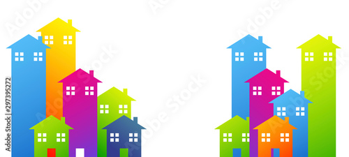gruppo, case, municipio, villaggio, città, case, abitazioni, colorate © xyz+