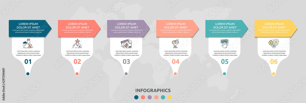 Vector infographic flat template rectangle and arrow for six diagrams ...