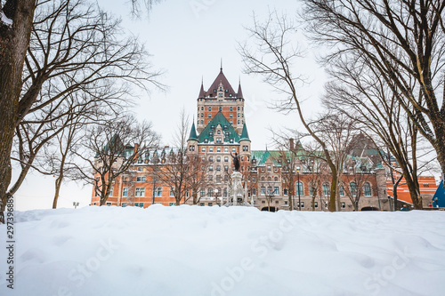 Winter Cityscape View of Old Quebec City with Chateau Frontenac during Winter Season