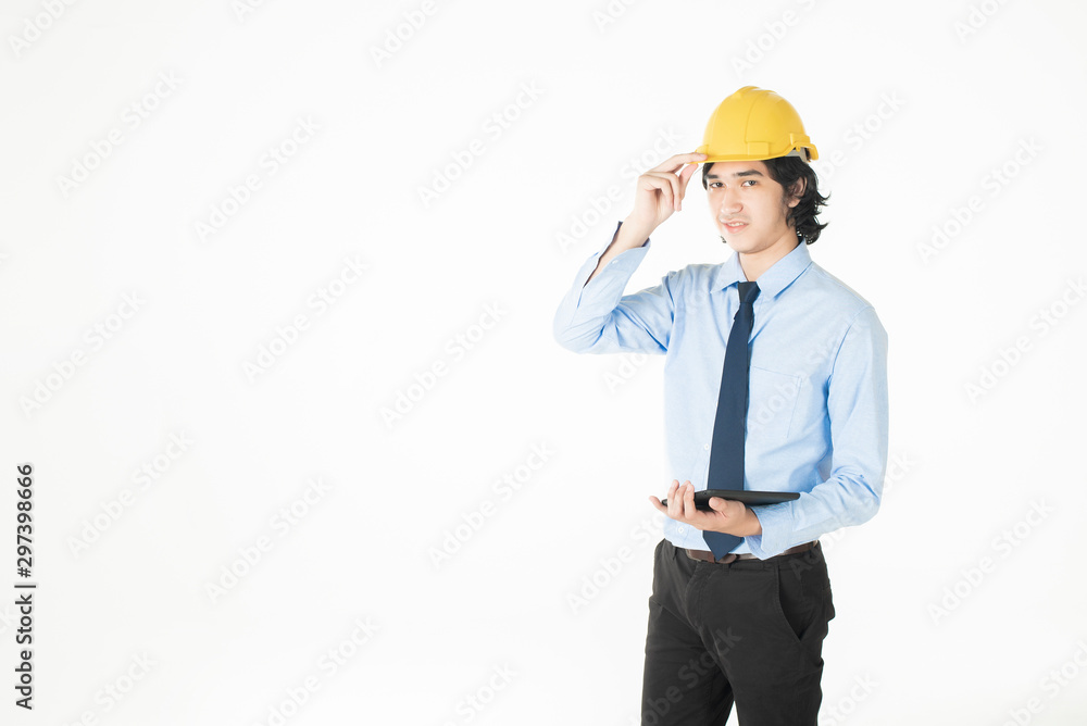 Portrait of Caucasian handsome engineering man is confident on white background Portrait of Caucasian handsome engineering man is confident on white background