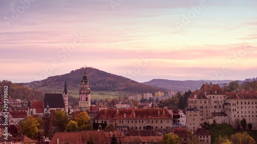 Autumn view of the state chateau Czech Krumlov, view of the city.