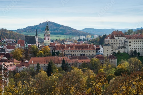 Autumn view of the state chateau Czech Krumlov, view of the city.