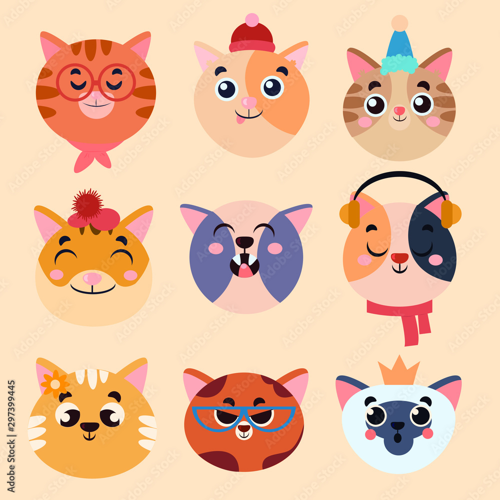set of cats. flat design illustration