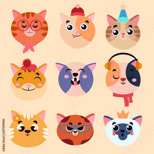 set of cats. flat design illustration