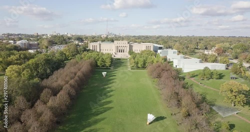 Drone Flying Towards Large Museum