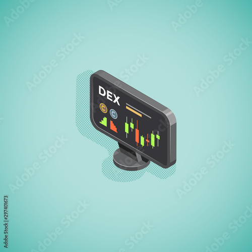 isometric decentralized exchange illustration.