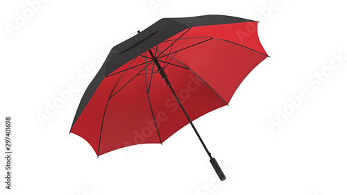 Fototapeta Naklejka Na Ścianę i Meble -  Umbrella parasol open black with red bottom. 3D rendering