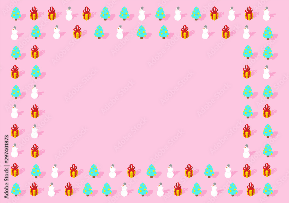 Trendy Christmas pink design background. Xmas winter card Place for text. Christmas tree and gift. Snowman pastel color. New Year design concept vector illustration. Trendy Christmas pink design background. Xmas winter card Place for text. Christmas tree and gift. Snowman pastel color. New Year design concept vector illustration.