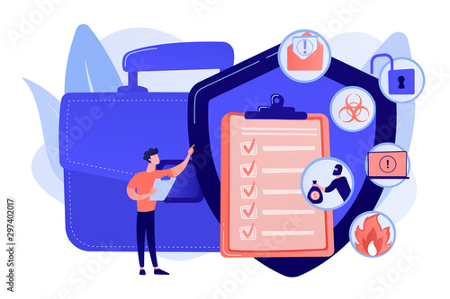 Economic crisis. Trouble minimization. Business continuity and disaster recovery, business continuity planning, risk management strategy concept. Pink coral blue vector isolated illustration