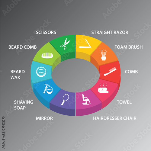 Barber Shop Infographics vector design. Timeline concept include scissors, straight razor, foam brush icons. Can be used for report, presentation, diagram, web design