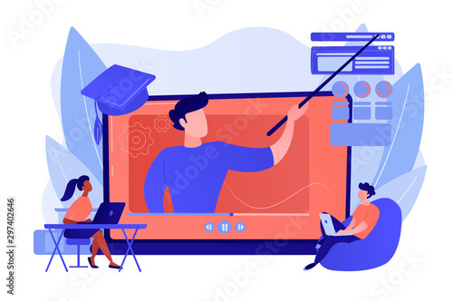 Internet education, remote website development school. Online workshop, online topic course, distance web learning, connect to our workshop concept. Pinkish coral bluevector isolated illustration