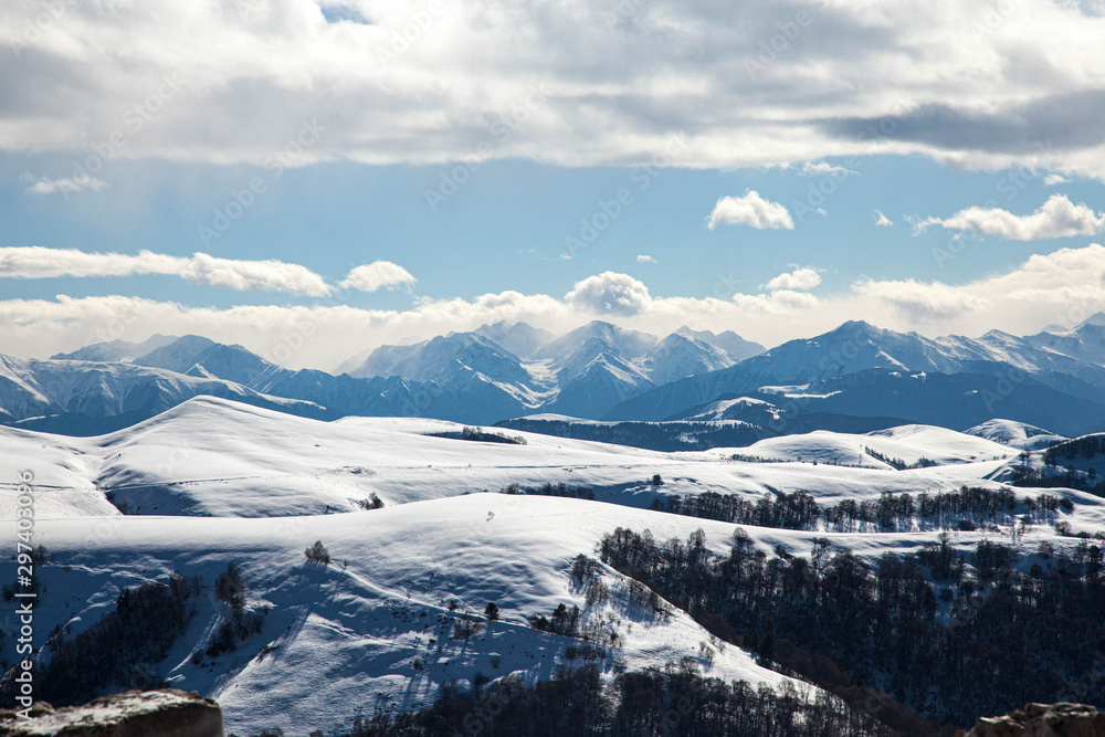 The Caucasus mountains and the ski resort 