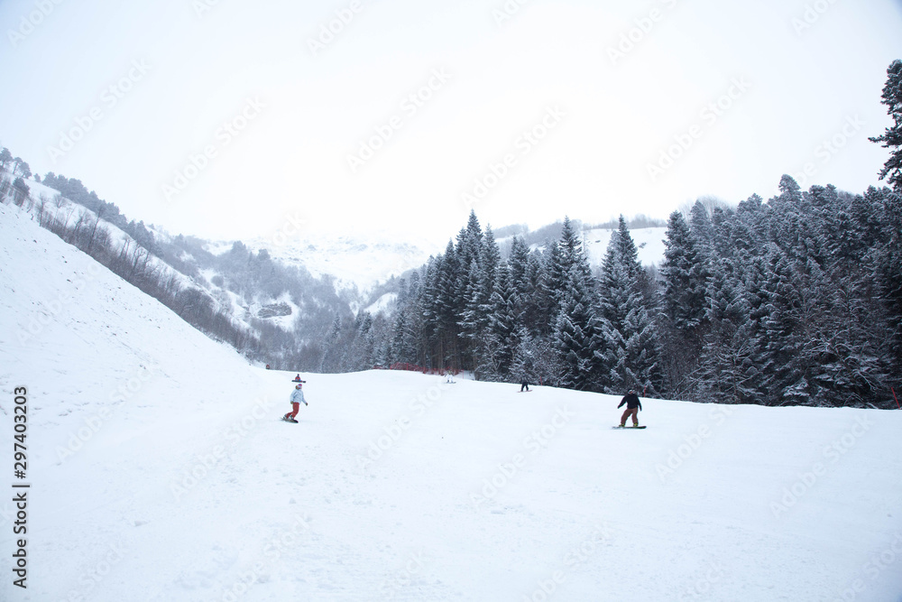 The Caucasus mountains and the ski resort 