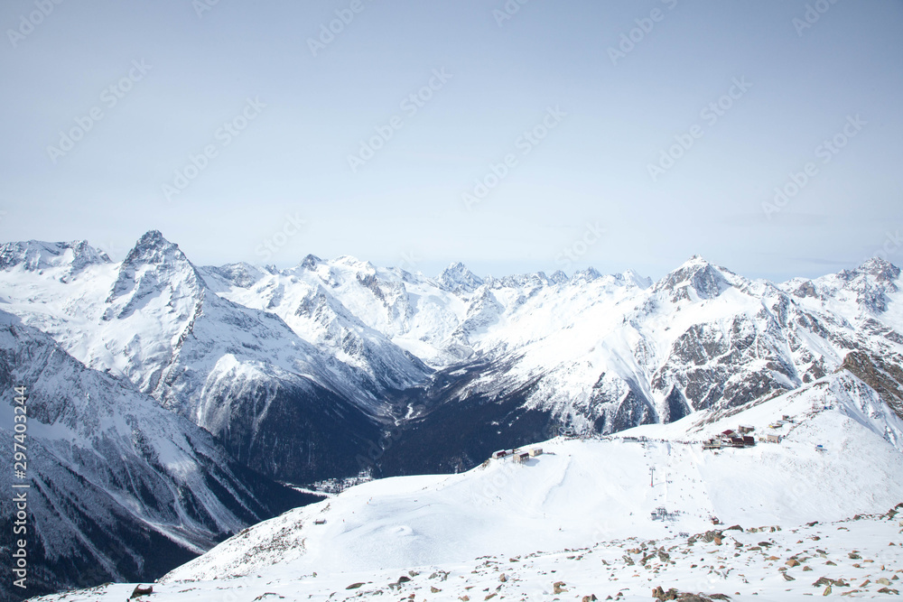 The Caucasus mountains and the ski resort 