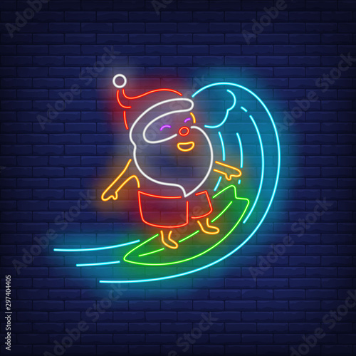 Santa Claus on surfboard neon sign