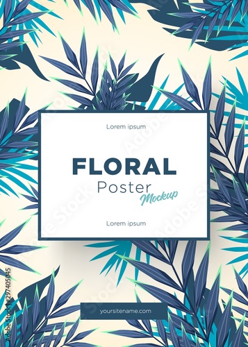 Bright tropical background with jungle plants. Exotic pattern with tropical leaves
