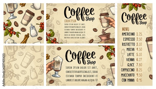 Template poster with hand holding disposable cup coffee
