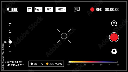 4k infrared camera viewfinder background with UI. Widescreen illustration