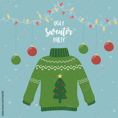 christmas ugly sweater party hanging balls lights