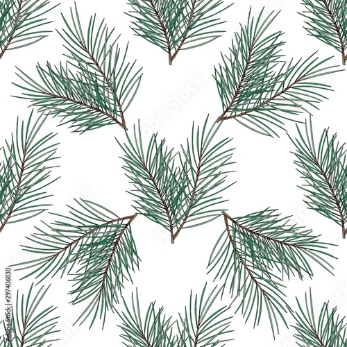 Christmas decoration pattern with fir branches. New Year holidays seamless vector hand-drawn background.