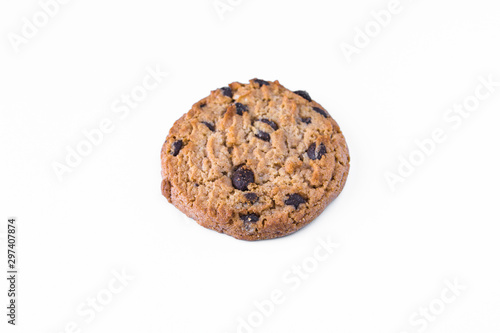 One homemade cookie with chocolate isolated on white background