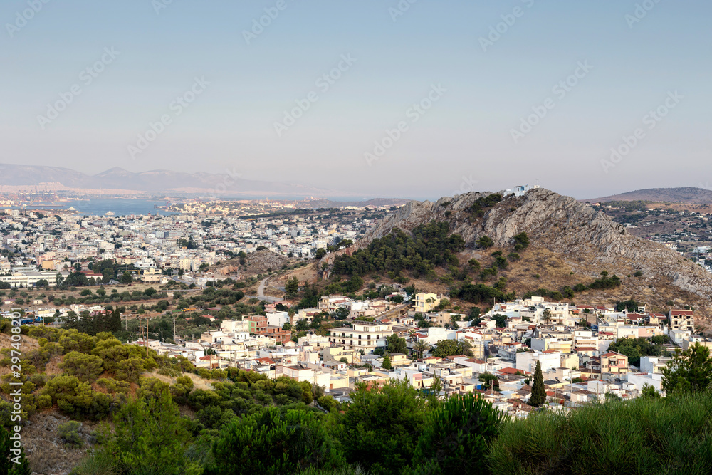 The panoramic views of the small city from high