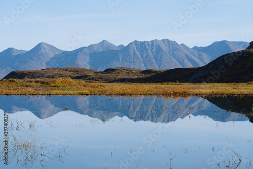 Beautiful fall   autumn color of trees and mountains in remote Alaska