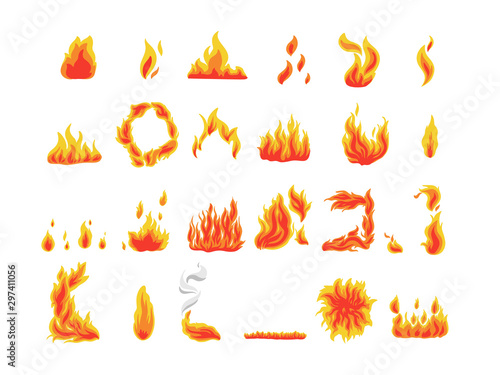 Collection of fire icons, flames symbols, vector