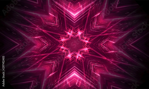 Dark abstract futuristic background. Neon lines, glow. Neon lines, shapes. Pink glow © MiaStendal