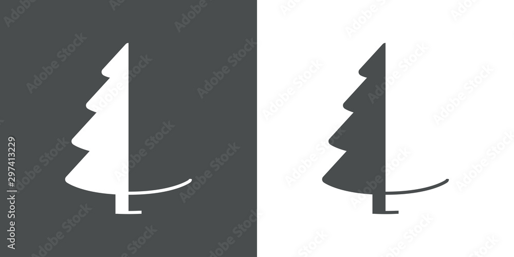 Logotipo con árbol abstracto cónico varias ramas dividido en gris y blanco