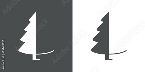 Logotipo con árbol abstracto cónico varias ramas dividido en gris y blanco