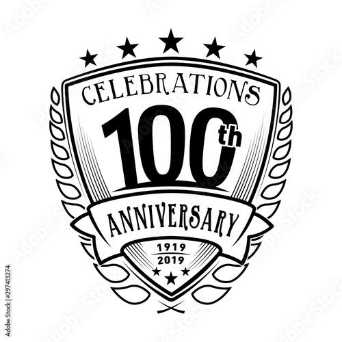 100th shield anniversary logo. 100th years logo. Vector and illustration.
