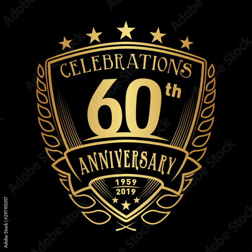60th shield anniversary logo. 60th years logo. Vector and illustration.