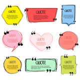 Hand made speech bubble. Quote frame, big set. Freehand text quotes. Empty colored text box templates, quote bubble, quotation symbols