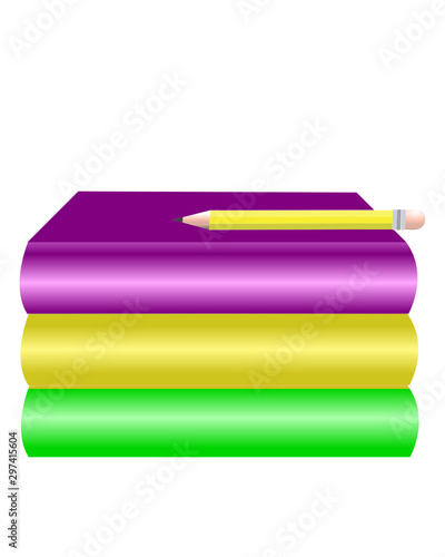 Stack of School Books with pencil