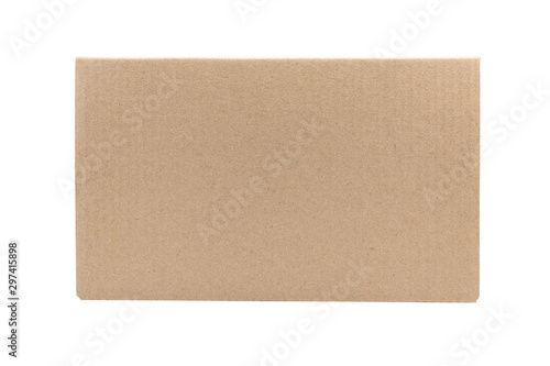 the front side of the cardboard box for parcels from craft isolated on white background, delivery concept, mock up, copyspace © daniiD