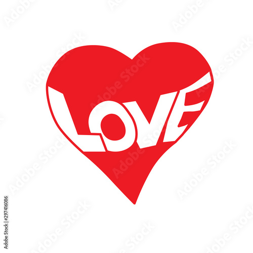 Red LOVE heart hand drawn vector letter. Fashion and graphic design for Valentines day greeting card, t shirt and poster printing. Lettering phrase isolated on the background
